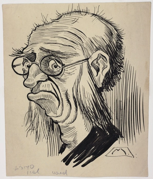 Minhinnick, Gordon Edward George 1902-1992 :[Head and shoulders caricature of an unidentified man. 1960s?]