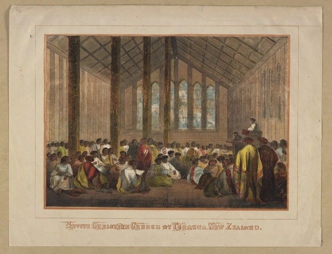 Artist unknown :Native Christian church at Turanga, New Zealand. [1852]