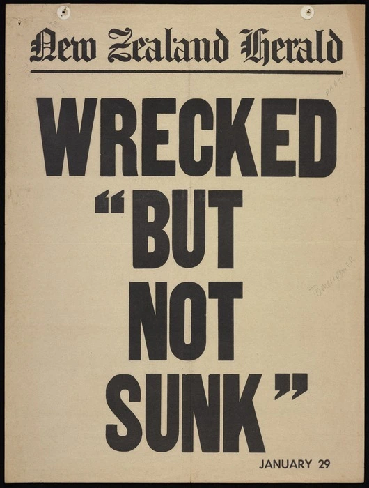 New Zealand Herald (Newspaper): Wrecked "but not sunk". January 29 [1968]