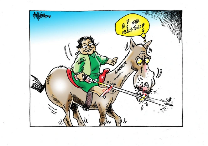 Green Party Co-leader Metiria Turei trying to pour water on the Labour Party horse who wants her to dismount and go