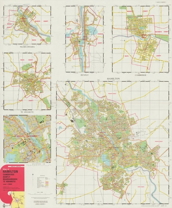 Map of Hamilton, Cambridge, Huntly, Ngaruawahia, Te Awamutu.