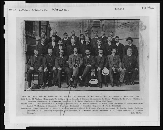 Creator unknown : Delegates from the New Zealand Miners Conference, Wellington photographed by Joseph Zachariah