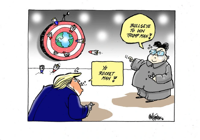 "Bullseye to win Trump man!" "Yo rocket man!"