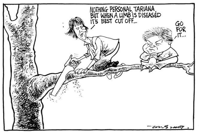 Scott, Thomas, 1947- :'Nothing personal, Tariana, but when a limb's diseased it's best cut off...' 'Go for it...' Dominion Post, 29 April 2004.