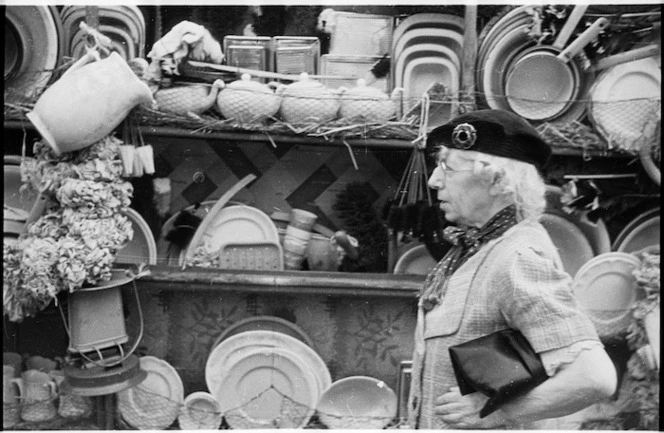 Frances Hodgkins with kitchen objects, Corfe Castle village, Dorset