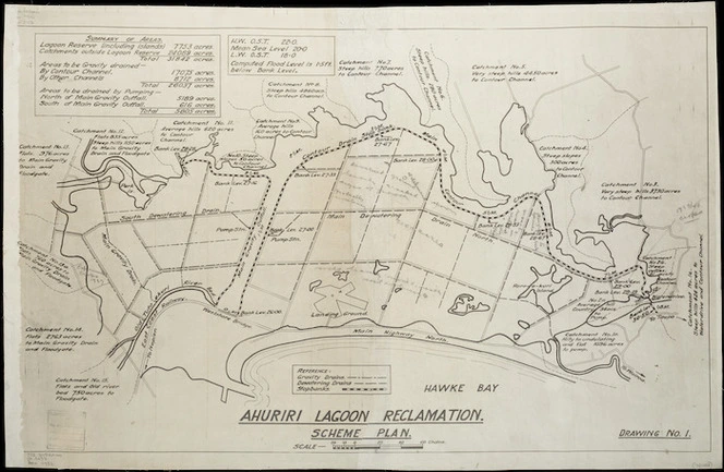 [Creator unknown] :Ahuriri Lagoon reclamation. Scheme plan. [copy of ms map]. Drawing no. 1. [ca. 1932]
