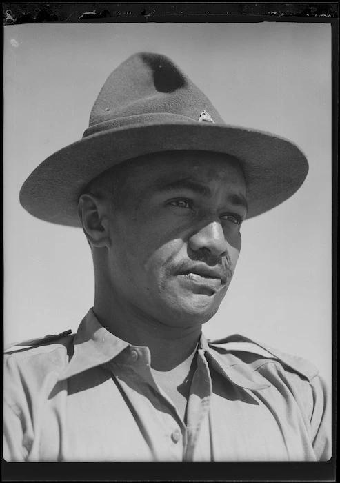 Private K Edwards of the 28th New Zealand (Maori) Battalion, Military Medal winner, Egypt - Photograph taken by George Robert Bull
