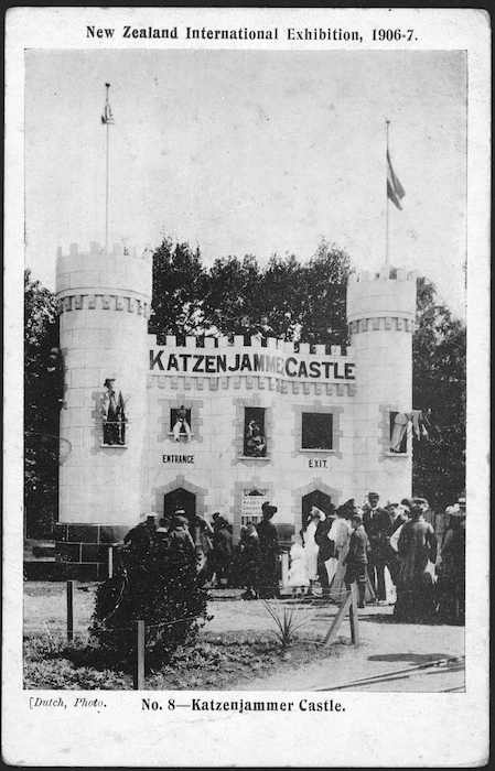 [Postcard]. New Zealand International Exhibition, 1906-7. No. 8 - Katzenjammer Castle / Dutch, photo. / [Printed by] Smith & Anthony. [1906-1907].