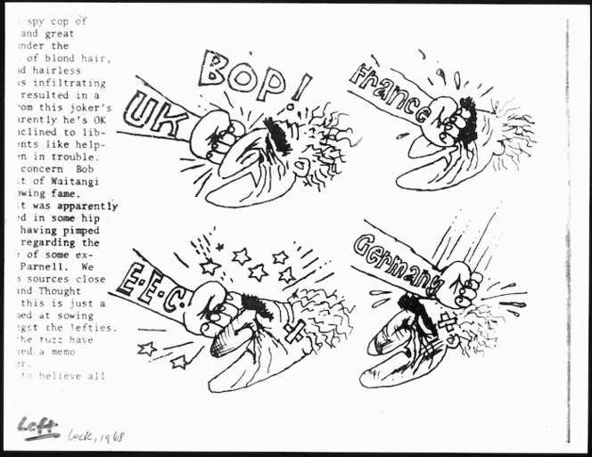 Brockie, Robert Ellison, 1932- :Bop! UK. France. E.E.C. Germany. Cock [magazine], December 1968.