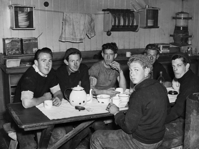 New Zealand crew on board the ship Pamir having their last smoko before the vessel was handed back to Finland