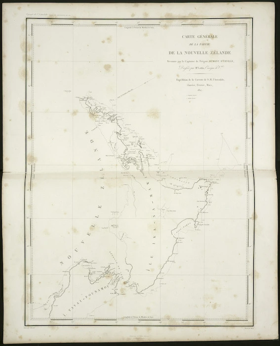 Lottin :Carte generale de la partie de la Nouvelle Zelande ... Dresse par M.r Lottin, Enseigne de Vaisseau ... janvier, fevrier, mars, 1827. Gravee par Chassant; ecrit par Hacq. [Paris] J. Tastu, Editeur,