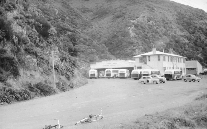 Muritai Road, Eastbourne, Lower Hutt, with bus depot