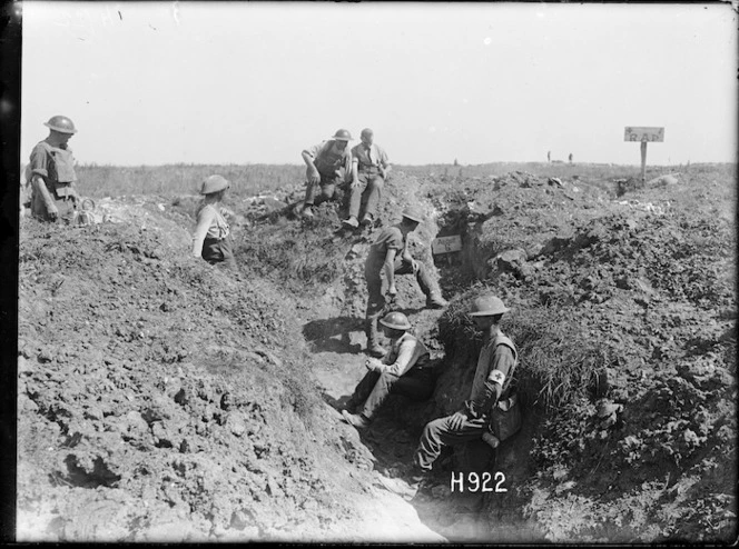New Zealand regimental aid post in a captured trench at Puisieux, France