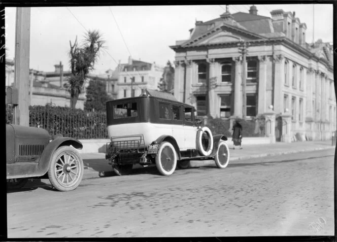 Lambton Quay, looking south from in front of the Government Buildings toward the Police Station