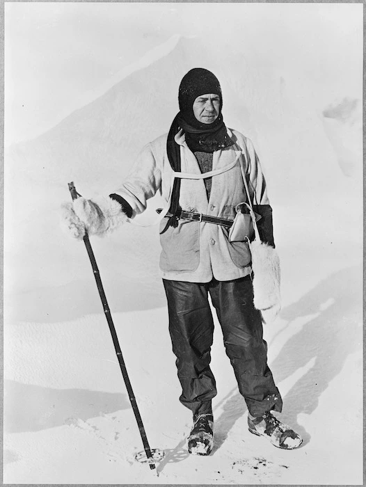 Captain Scott standing at the ice crack during the British Antarctic Expedition of 1911-1913