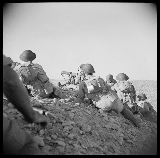 New Zealand soldiers on manoeuvres at El Saff, Egypt, during World War 2