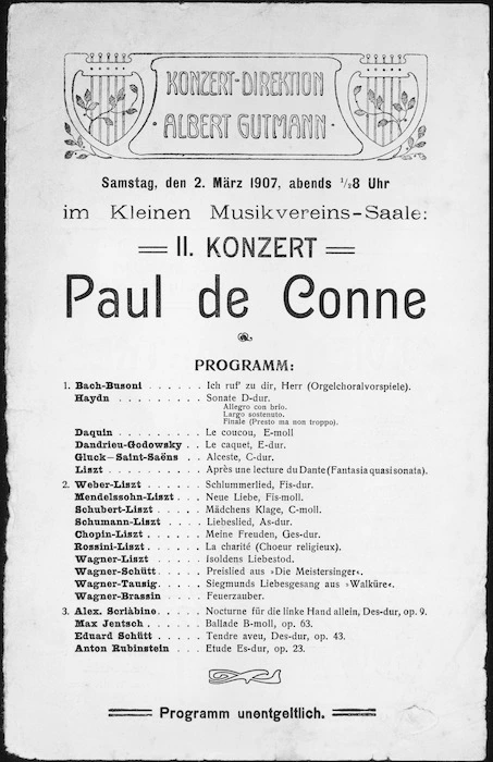 Programme - Konzert, Paul de Conne