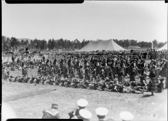 Maori women performing in field