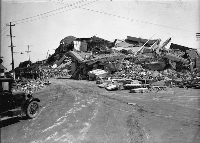 Ruins of the nurses' home in Napier, after the 1931 Hawke's Bay earthquake