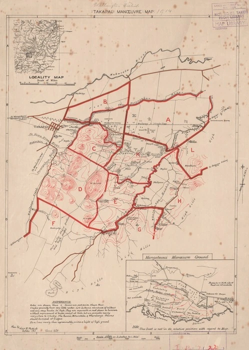 Takapau manœuvre map / plan by Lieut E. Puttick ; traced ELH.