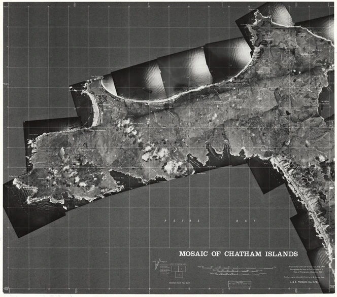 Mosaic of Chatham Islands / prepared by Lands and Survey Dept. ; photography by Dept. of Civil Aviation.