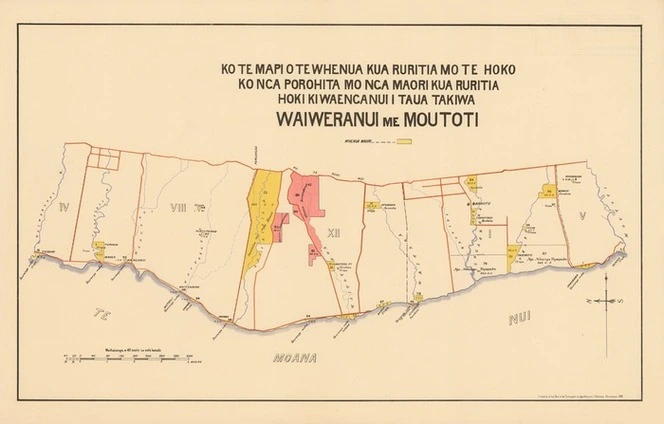 Ko te mapi o te whenua kua ruritia mo te hoko ko nga porohita mo nga Māori kua ruritia hoki ki waenganui i taua takiwa Waiweranui me Moutoti.