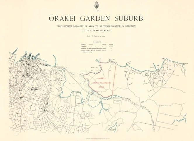 Orakei garden suburb : map showing locality of area to be town planned in relation to the city of Auckland.