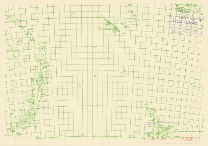 New Zealand Meteorological Service map of the Coral Sea and northern Tasman Sea.