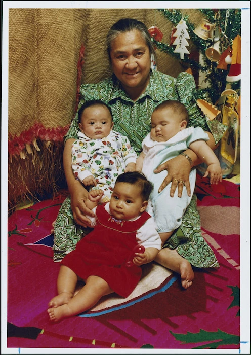 Fereni Ete with the babies who appeared in her Christmas play - Photograph taken by Ray Pigney