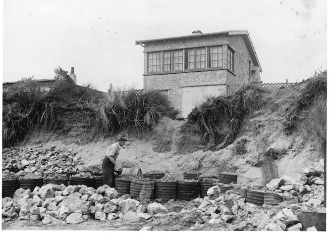 Erosion in front of house at Paraparaumu, Wellington
