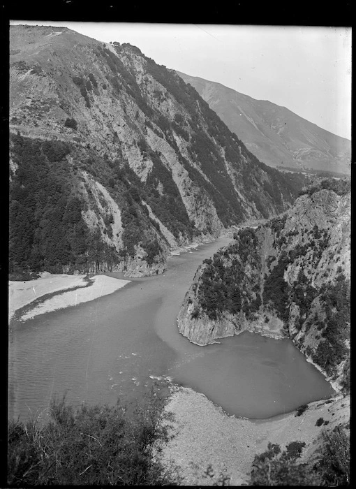 View of the Waimakariri River at Kowai Bush, near Springfield, 1927