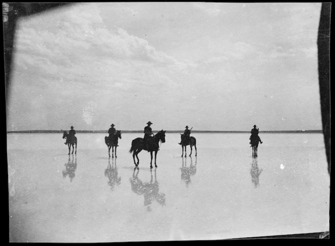 New Zealand Mounted Riflemen on the salt pans of Sabkahat Bardawil, Egypt