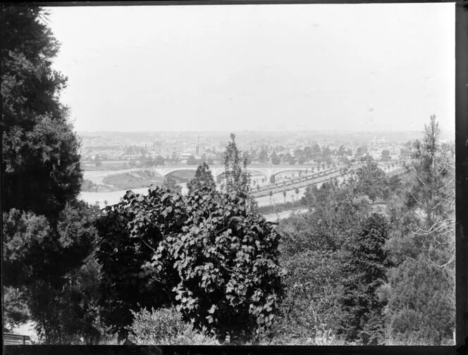 View from hill to [Princes Bridge, Melbourne?]