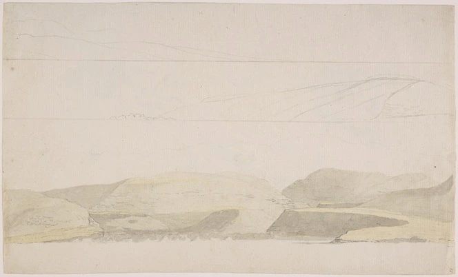 Ellis, William Wade, d 1785 :[Profile view of Waimea, Kauai, Hawaiian Islands. January 1778]