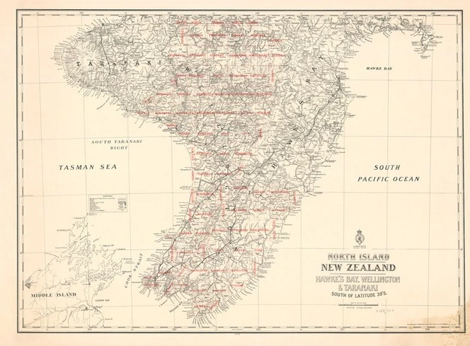 North Island, New Zealand : Hawke's Bay, Wellington, & Taranaki south of latitude 39°S / T.M. Grant delt., F.W. Flanagan Chief Draftsman.