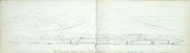 Warre, Henry James, 1819-1898 :Mt Egmont from near Te Namu (on the sea). April 20, 1865.