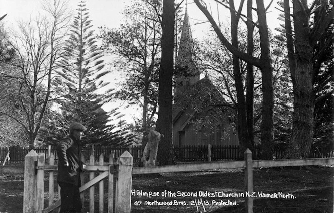 A glimpse of the second oldest Church in New Zealand, Waimate North. Northwood Brothers no. 47 Protected. 12.6.13.