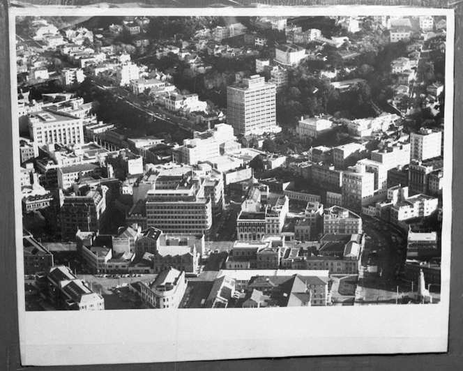 Aerial view of Lambton Quay and The Terrace, Wellington