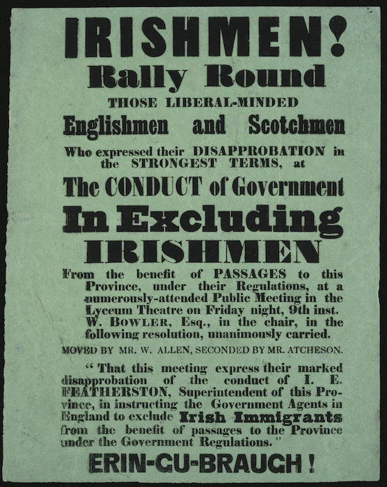 Irishmen! Rally round... [against] the conduct of Government excluding Irishmen...[1857].