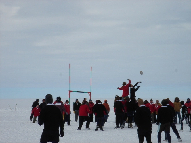 Photographs of a rugby game between Scott Base and McMurdo Base, taken by Jonathan Adie