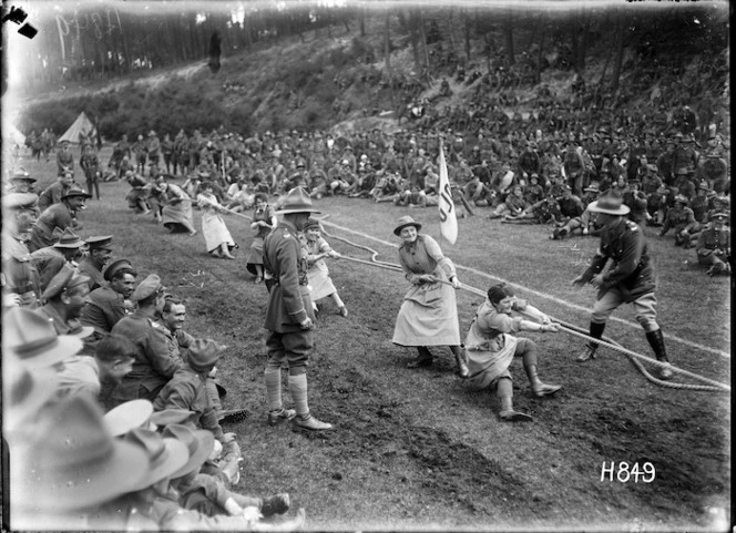 The winning Queen Mary's Auxilary Army Corps tug-o-war at the NZ Infantry and General Base Depot, Etaples, France