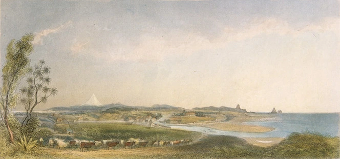[Brees, Samuel Charles] 1810-1865 :Town of New Plymouth at Teranaki [Between 1842 and 1845. Drawn by S C Brees. Engraved by Henry Melville. London, 1849]