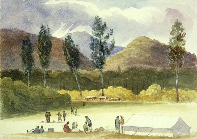 [Fox, William] 1812-1893 :On the Kaipara River N.Z. Tirirau's village. [1864]