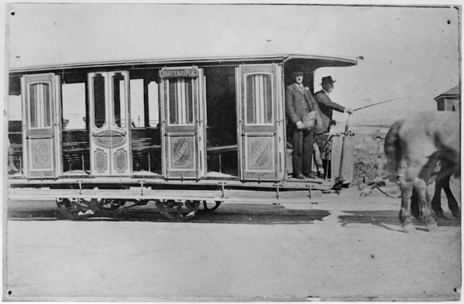Horse-drawn tram bound for Courtenay Place, Wellington