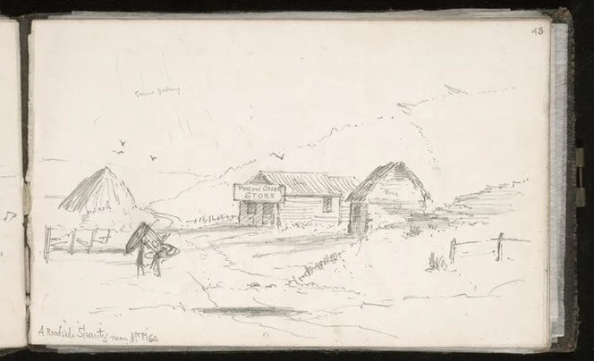 [Hodgkins, William Mathew] 1833-1898 :A roadside shanty near Mt Pisa [ca 1870]