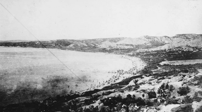 View of soldiers bathing at ANZAC Cove, Gallipoli, Turkey