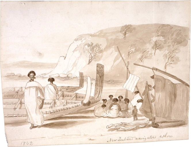 [Ashworth, Edward] 1814-1896 :New Zealand navigators ashore. 1842