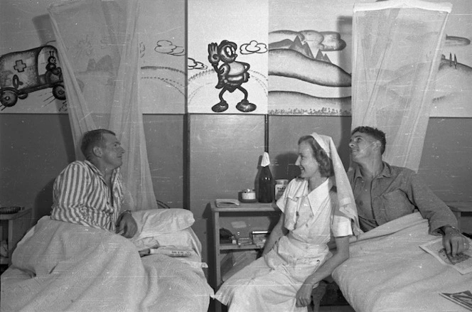 Nurse and soldiers in the 1st New Zealand General Hospital, Senigallia, Italy