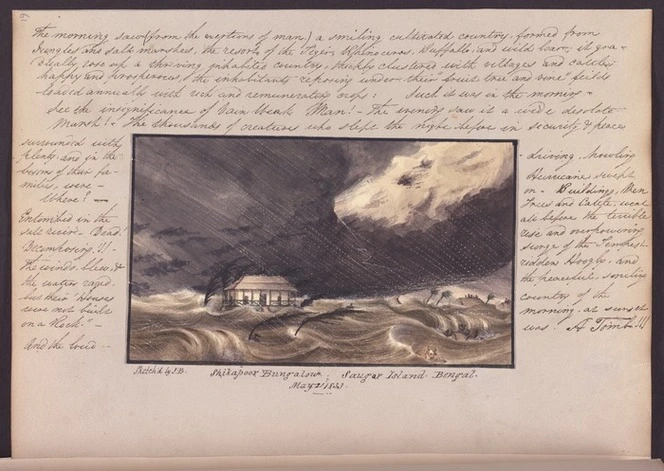 Burt, John fl 1815-1851 :Shikapoor bungalow. Saugar Island, Bengal. May 21 1833. Sketch by J. B.