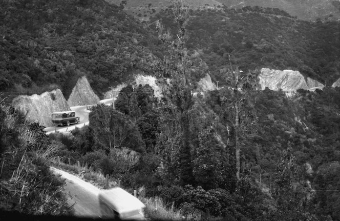 Bell Bus Company bus making its way down the Ngaio Gorge Road, Wellington